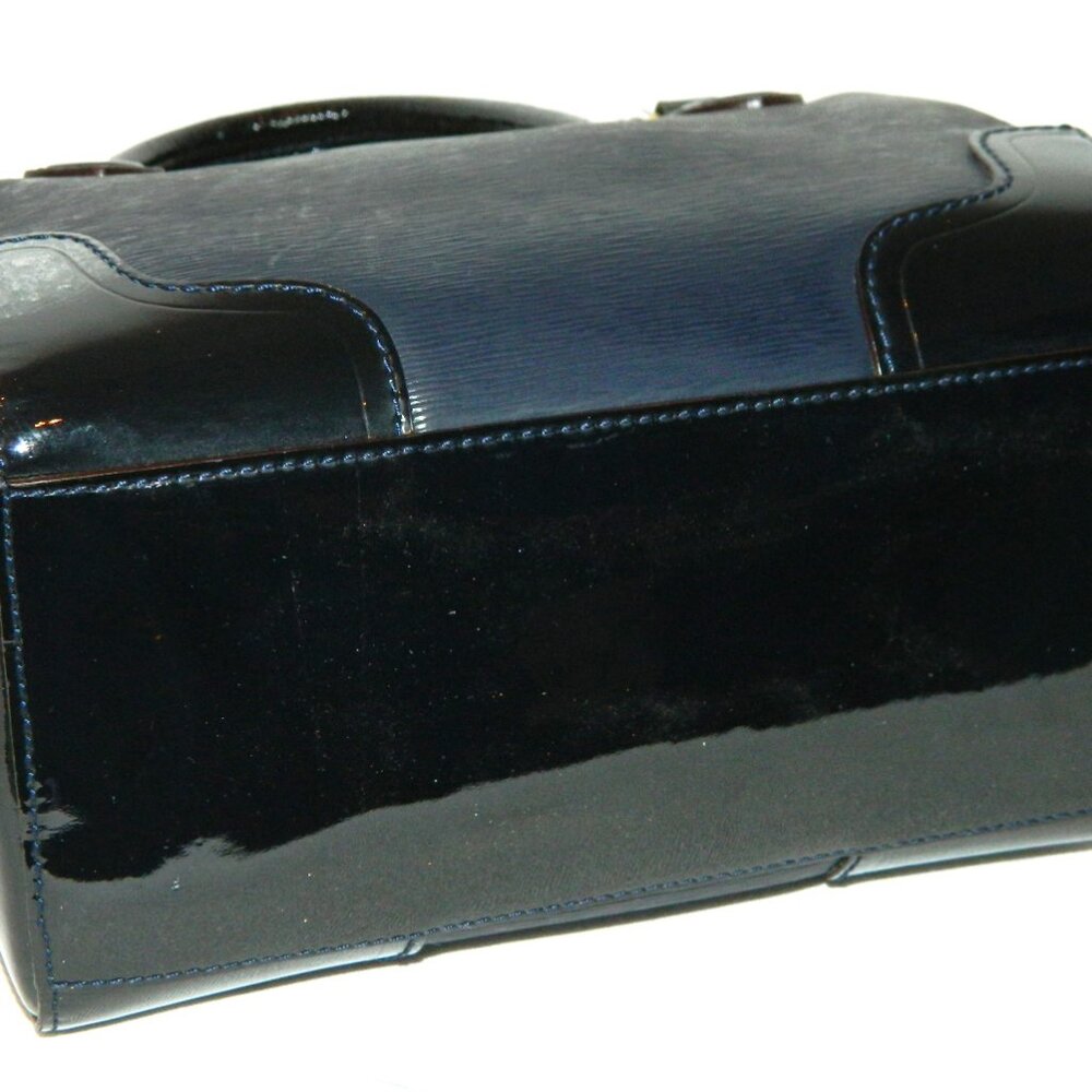 Coach Navy Textured Patent Leather Boston Bag - Picture 7 of 11